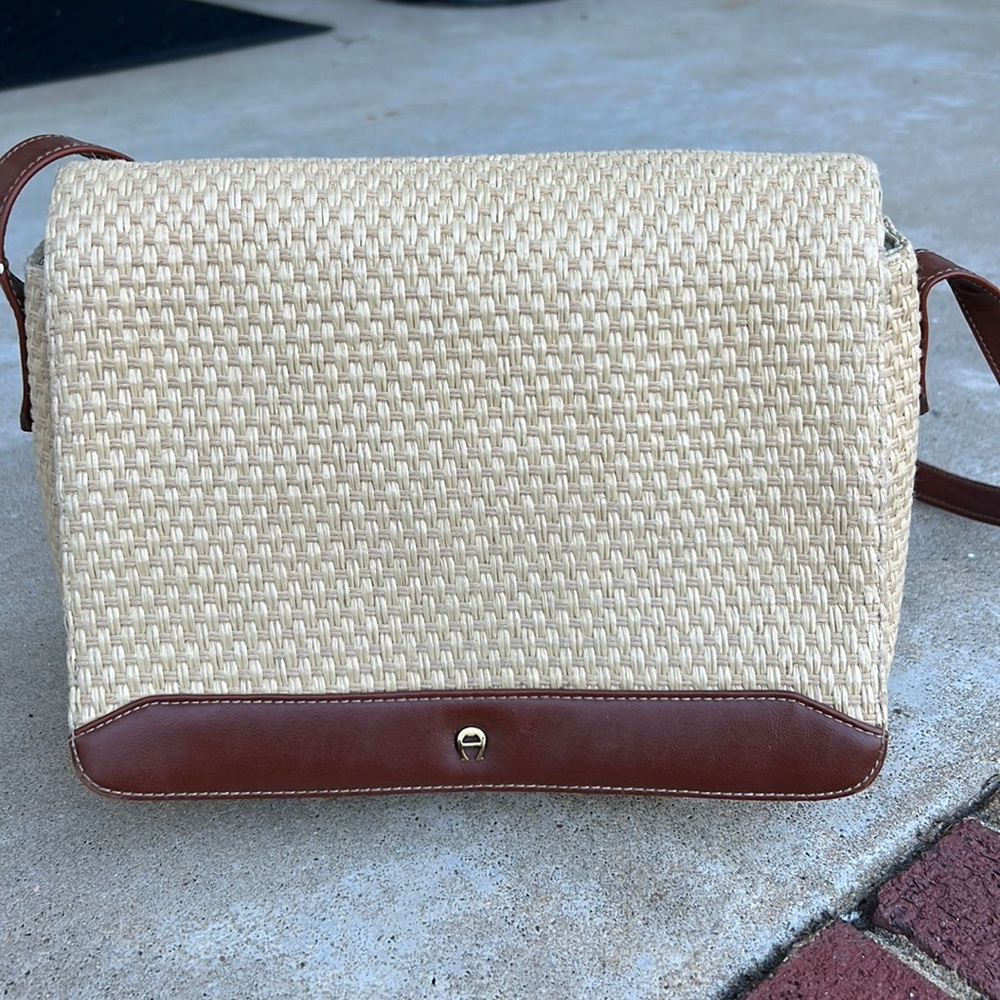 Vintage Etienne Aigner handbag leather and straw